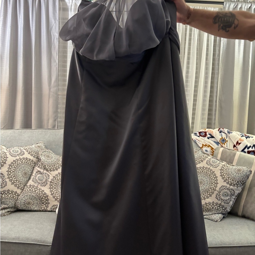 David's Bridal Gray Ruffled Gown with Cowl Neck for Prom